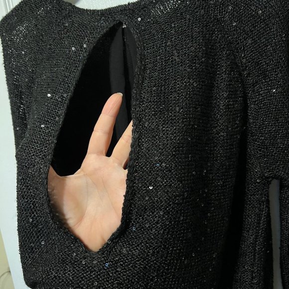 Mirumi-NWT-Long sleeve Sparkle Sweater-Sheer-Lace-Medium-Open Back-Long in back - Picture 13 of 14